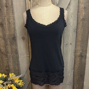 Sundance Y2K Black Square Neck Lace Trim "Elan Tank", Size M